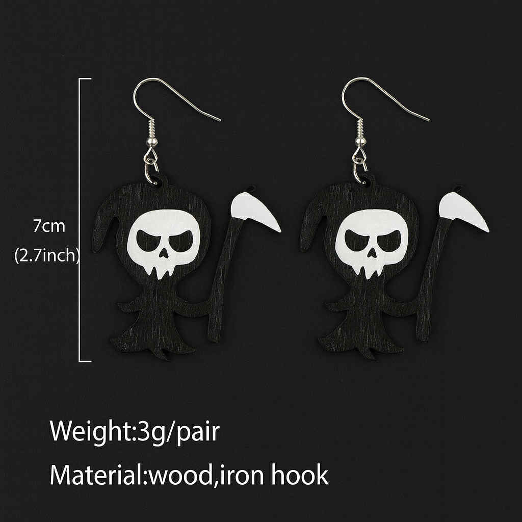 Dangling Wooden Reaper Earrings